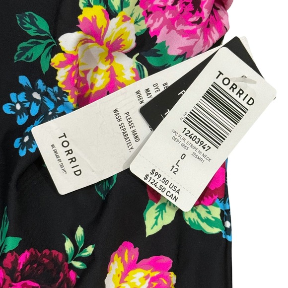 NEW Torrid Active One Piece Swimsuit Floral Stripe High Neck Keyhole Back Size 0 - Picture 4 of 6